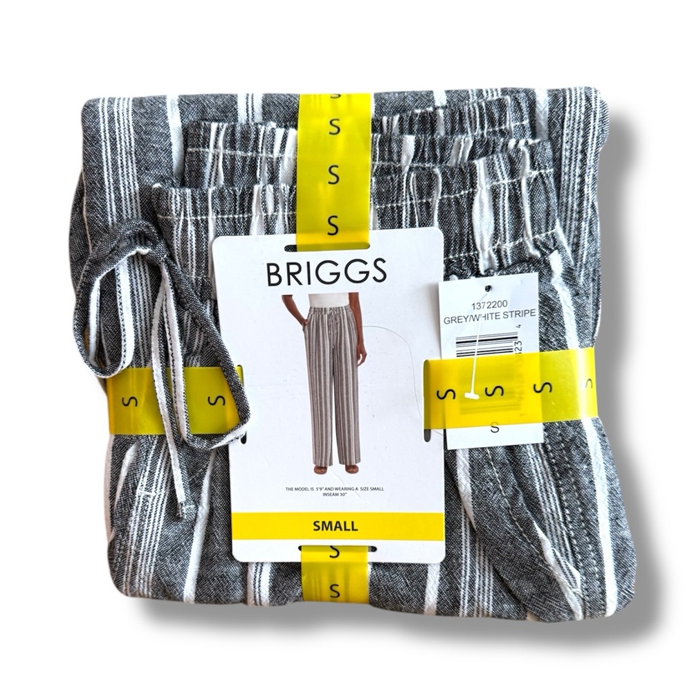 Briggs New York Gray and White Striped Wide Leg Linen Pants Inseam 30”